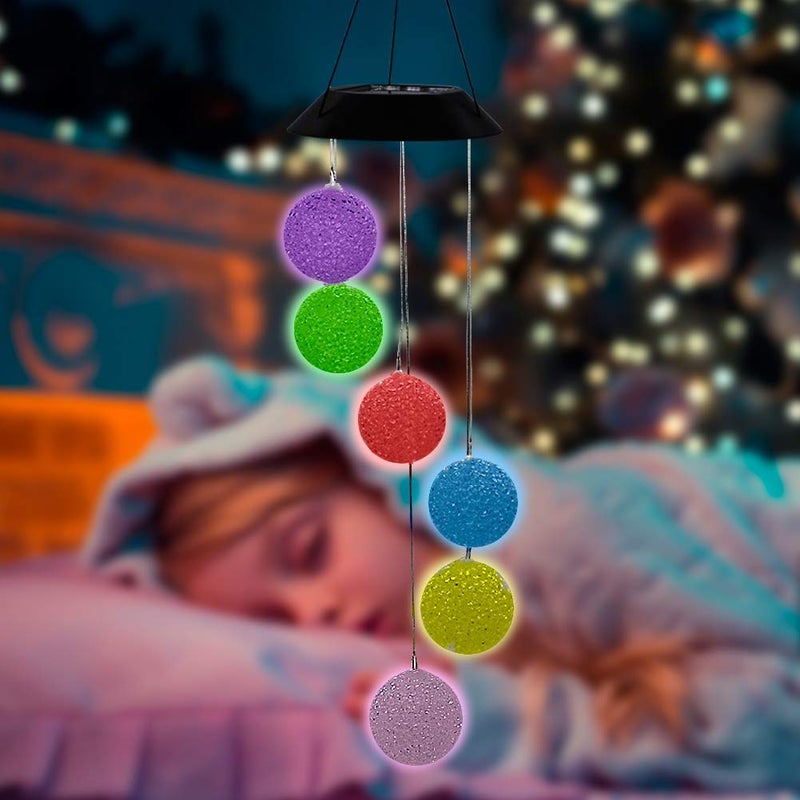 MorTime LED Solar Crystal Ball Wind Chime, 25" Mobile Hanging Wind Chime for Home Garden Decoration, Automatic Light Changing Color - Image 5